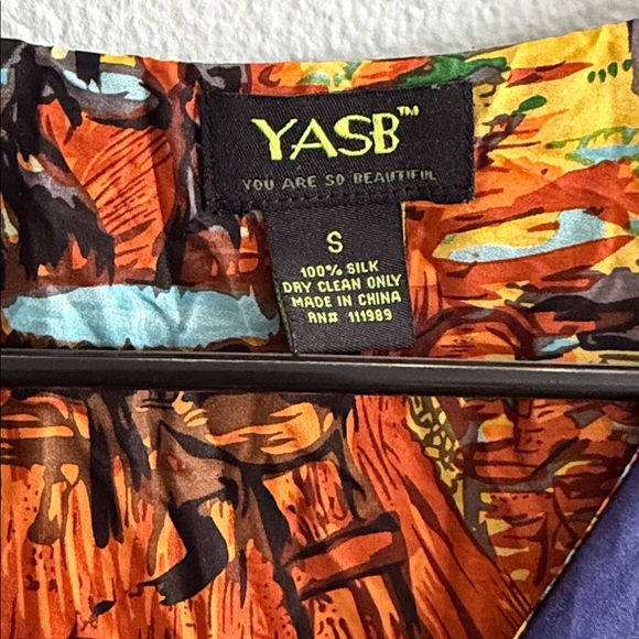 YASB 100% Silk Artistic Print Tunic Dress Size Small - Picture 3 of 6